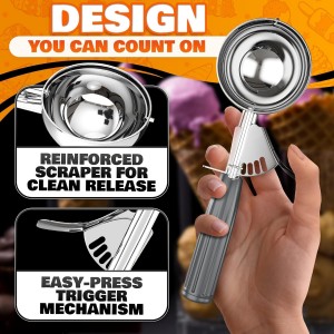 4 oz Ice Cream Scoop with Trigger – 8.74 x 2.75 Size, Ergonomic Handle, #8 Trigger Release Scoop for Ice Cream, Baking, Cookies and Desserts, Easy to Clean, Dishwasher-Safe