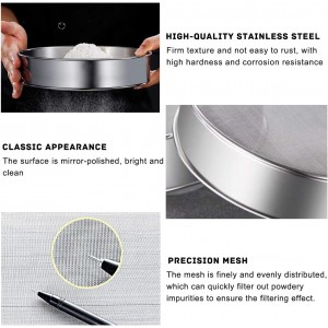 Flour Sifter Stainless Steel 8 Inch 60 Mesh Fine Mesh Strainers Flour Sieve for Baking Cake Bread