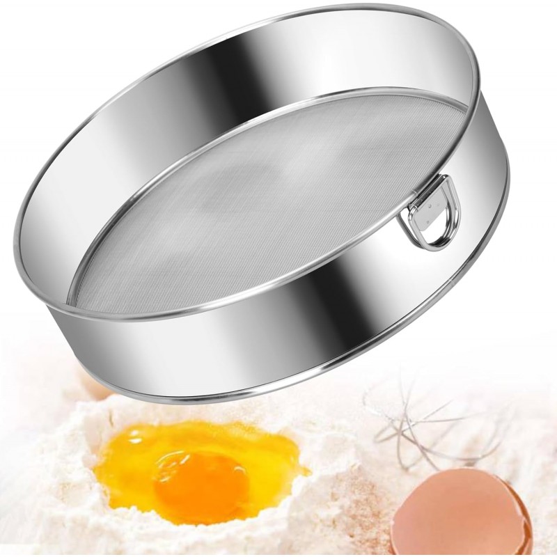 Flour Sifter Stainless Steel 8 Inch 60 Mesh Fine Mesh Strainers Flour Sieve for Baking Cake Bread