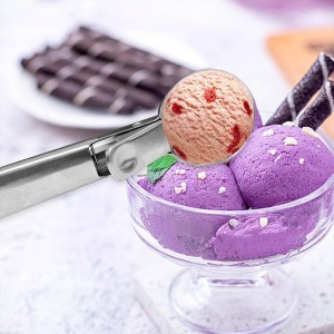 Premium Ice Cream Scoop, Stainless Steel Ice Scoop with Trigger & Ergonomic Handle - One-Push Release for Perfect Scooping, Dishwasher Safe for Ice Cream, Gelato, Sorbet, Cake Batter (1p-silver)