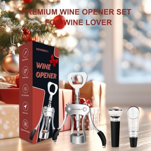 Wine Bottle Opener Gift Set, Zinc Alloy Wing Corkscrew with Vacuum Stopper & Aerator Pourer, Multifunctional Wine Corkscrew for Kitchen, Bar, Party, Camping, BBQ, Wedding, Dinner Gathering