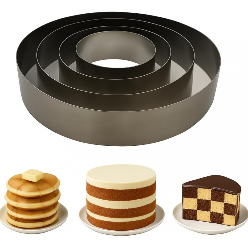 Maystore's Set of 4 Cake Rings 4-6-8-10 Inch – Round Cake Cutter Ring Mold with Premium Stainless Steel – Perfect Cake Ring for Baking, Pastry, and English Muffin – Ideal for Creating Circles.