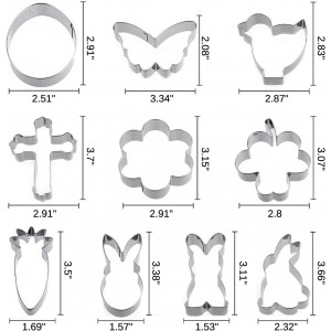 Easter Cookie Cutter Set - 10 pieces - Easter Bunny, Egg, Chick, Carrot, Rabbit, Bunny Face, Holy Cross, Leaf, Flower, Butterfly Shapes - Stainless Steel Biscuit Molds for Spring Holiday Baking