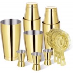 Mwellewm Boston Shaker Cocktail Set Bartender Kit, 12 Pcs Drink Shaker with Strainer Bartending Martini Shaker Tin with 18oz & 28oz Mixed Alcohol Shaker Stainless Steel Bar Tool for Beginner(Gold)