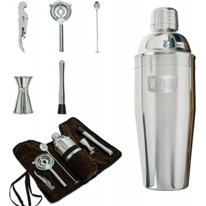 Stainless Steel Cocktail Shaker Set, 24oz/750ml Bartender Kit Includes Strainer and Stir Stick for Home, Bar, Party, Bar Accessories for The Home Bar Set (Silver)