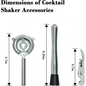 Stainless Steel Cocktail Shaker Set, 24oz/750ml Bartender Kit Includes Strainer and Stir Stick for Home, Bar, Party, Bar Accessories for The Home Bar Set (Silver)