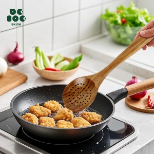 Bkiok Wooden Strainer Spoon for Cooking, Durable Wooden Slotted Spoons, Handmade Colander Spoons,Teak Wood Skimmer