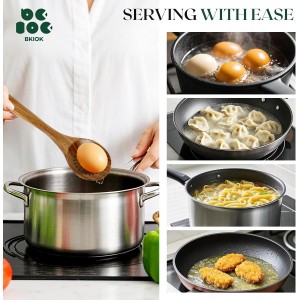 Bkiok Wooden Strainer Spoon for Cooking, Durable Wooden Slotted Spoons, Handmade Colander Spoons,Teak Wood Skimmer