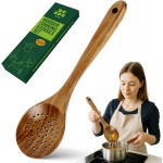 Bkiok Wooden Strainer Spoon for Cooking, Durable Wooden Slotted Spoons, Handmade Colander Spoons,Teak Wood Skimmer