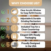 Wooden Salt and Pepper Grinder Set, Manual Premium Acrylic Salt and pepper Mills with Adjustable Ceramic Core and Wooden Stand, 8-Inch Refillable Giftable Shakers (2 Pieces with Tray)