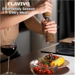 Wooden Salt and Pepper Grinder Set, Manual Premium Acrylic Salt and pepper Mills with Adjustable Ceramic Core and Wooden Stand, 8-Inch Refillable Giftable Shakers (2 Pieces with Tray)