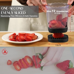 Detachable Fruit Slicer with 2 Blades, Stainless Steel Strawberry Slicer with Lid, Fruit Cutter with Push Plate for Banana Egg, Creative Cup Slicer, Must Have Vegetable Cutter Kitchen Gadget