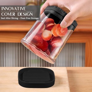 Detachable Fruit Slicer with 2 Blades, Stainless Steel Strawberry Slicer with Lid, Fruit Cutter with Push Plate for Banana Egg, Creative Cup Slicer, Must Have Vegetable Cutter Kitchen Gadget