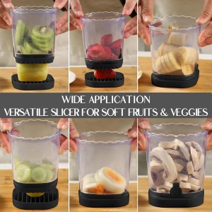 Detachable Fruit Slicer with 2 Blades, Stainless Steel Strawberry Slicer with Lid, Fruit Cutter with Push Plate for Banana Egg, Creative Cup Slicer, Must Have Vegetable Cutter Kitchen Gadget