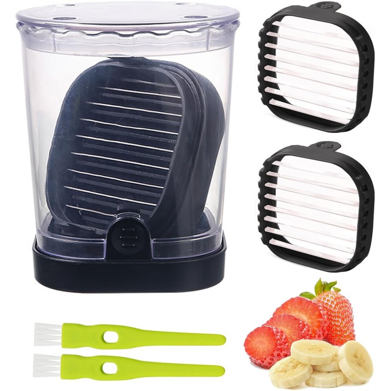 Detachable Fruit Slicer with 2 Blades, Stainless Steel Strawberry Slicer with Lid, Fruit Cutter with Push Plate for Banana Egg, Creative Cup Slicer, Must Have Vegetable Cutter Kitchen Gadget