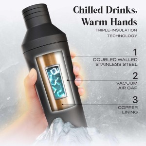 BARE BARREL Insulated Cocktail Shaker Set | Double Wall Stainless Steel | Martini Shaker for Home Bar Bartending | Built-in Drink Measure System & Strainer, Travel Bag, Recipes | Gift Set (Matt Black)