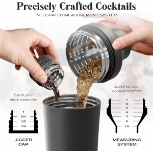 BARE BARREL Insulated Cocktail Shaker Set | Double Wall Stainless Steel | Martini Shaker for Home Bar Bartending | Built-in Drink Measure System & Strainer, Travel Bag, Recipes | Gift Set (Matt Black)