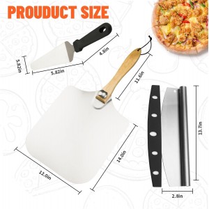 Aluminum Pizza Spatula Set,12x14 Inch Metal Pizza Peel with Foldable Wooden Handle,Pizza Spatula with 14