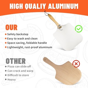 Aluminum Pizza Spatula Set,12x14 Inch Metal Pizza Peel with Foldable Wooden Handle,Pizza Spatula with 14