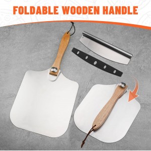 Aluminum Pizza Spatula Set,12x14 Inch Metal Pizza Peel with Foldable Wooden Handle,Pizza Spatula with 14