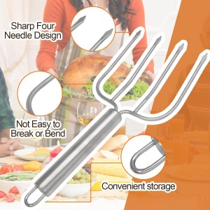 Turkey Lifter Forks Stainless Steel Roaster Poultry Forks Four Needle Meat Fork Roast Lifters Carving Fork for Thanksgiving, Set of 2