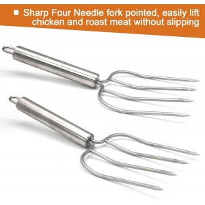 Turkey Lifter Forks Stainless Steel Roaster Poultry Forks Four Needle Meat Fork Roast Lifters Carving Fork for Thanksgiving, Set of 2