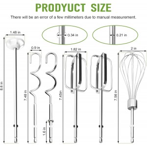 Hand Mixer Attachments Replacement for Hamilton Beach Mixer Beaters Parts 62632R 62682RZ 62692 62695V 64699 - Hand Mixer Beaters,Wire Egg Whisk,Liquid Blending Rod,Dough Hooks,Set of 6
