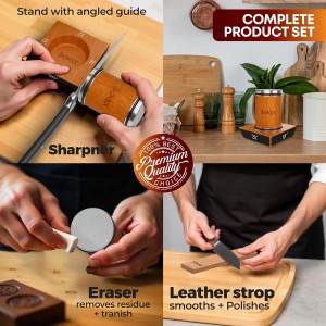 Rolling Knife Sharpener Kit – 4 Angles (15°,18°,20°,22°) – Includes Diamond, Ceramic & Honing Discs with Leather Strop – Ideal for Home Cooks & Professional Chefs