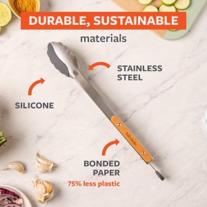 Full Circle 2-in-1 Cooking Tongs, 12-Inch – Dual-Sided Silicone & Stainless Steel, Heat-Resistant to 450°F, Eco-Friendly Handle, Dishwasher Safe