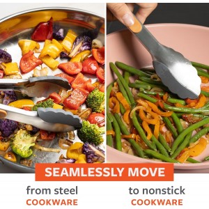 Full Circle 2-in-1 Cooking Tongs, 12-Inch – Dual-Sided Silicone & Stainless Steel, Heat-Resistant to 450°F, Eco-Friendly Handle, Dishwasher Safe