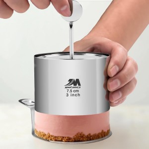 6 Pack Round Cake Ring Molds, Seamless Stainless Steel Cake Cutter with Pusher & Lifter, 3-Inch Dessert Mousse Rings for Baking (Includes 1 Pusher, 1 Lifter and 6 Rings)