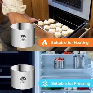 6 Pack Round Cake Ring Molds, Seamless Stainless Steel Cake Cutter with Pusher & Lifter, 3-Inch Dessert Mousse Rings for Baking (Includes 1 Pusher, 1 Lifter and 6 Rings)