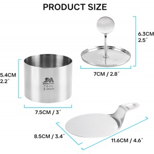 6 Pack Round Cake Ring Molds, Seamless Stainless Steel Cake Cutter with Pusher & Lifter, 3-Inch Dessert Mousse Rings for Baking (Includes 1 Pusher, 1 Lifter and 6 Rings)