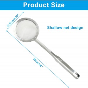 Stainless Steel Fat Skimmer Spoon 14 inch Ladle Cooking Strainer Spoon Fine Mesh Stainless Steel Colander with Handle for Kitchen Cooking (DIA 4.53