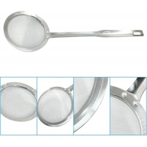 Stainless Steel Fat Skimmer Spoon 14 inch Ladle Cooking Strainer Spoon Fine Mesh Stainless Steel Colander with Handle for Kitchen Cooking (DIA 4.53