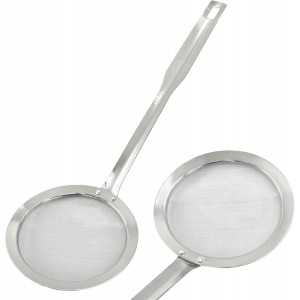 Stainless Steel Fat Skimmer Spoon 14 inch Ladle Cooking Strainer Spoon Fine Mesh Stainless Steel Colander with Handle for Kitchen Cooking (DIA 4.53