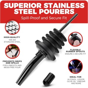 48 Pack Stainless Steel Bottle Pourers for Alcohol, Liquor, and Wine - Bar Accessories, Spouts for Bottles and Dispensers (gun black)