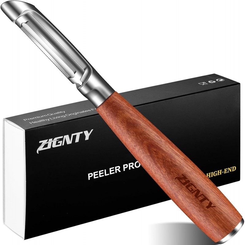 Vegetable Peeler Stainless Steel, Premium Potato Peelers for Kitchen, Ultra Sharp Rotary Blade Fruit & Veggie Peeler, Apple Peeler, I Shaped Peeler Real Wood Non-Slip Handle（5 Years Warranty）