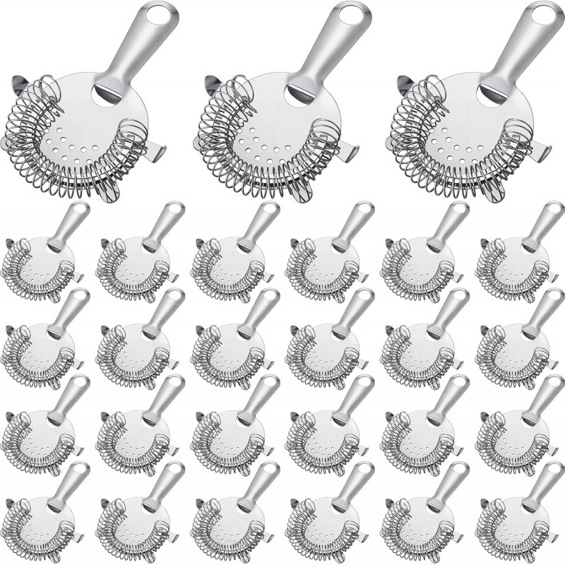 27 Pack Cocktail Strainer 4 Prong Stainless Steel Bar Bartender Strainer 6 Inches Silver Bar Drink Tool for Bartenders and Mixologists