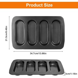 Mini Baguette Tray, Perforated French Stick Loaf Baking Molds Pan, Non-Stick Hot Dog Bun Baking Tray, Mini Sandwich Mold, for Crispy Loaves & Rolls, 13.6 x 8.4 x 1.1 inch