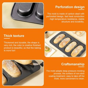 Mini Baguette Tray, Perforated French Stick Loaf Baking Molds Pan, Non-Stick Hot Dog Bun Baking Tray, Mini Sandwich Mold, for Crispy Loaves & Rolls, 13.6 x 8.4 x 1.1 inch