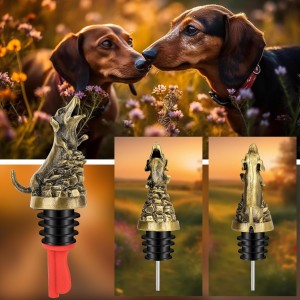 Dachshund Wine Aerator Pourer Spout for Alcohol, Bronze Sausage Dog Bottle Pourer and Stopper for Spirit Wine Champagne, Birthday Gifts, Father Day Gifts, Dachshund Gifts for Men Women
