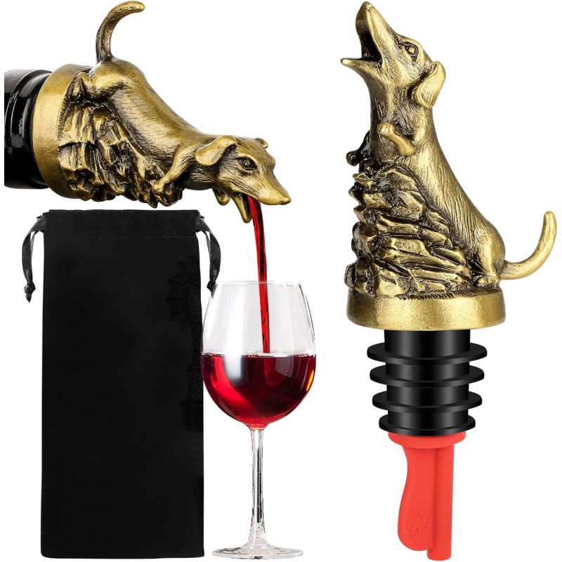Dachshund Wine Aerator Pourer Spout for Alcohol, Bronze Sausage Dog Bottle Pourer and Stopper for Spirit Wine Champagne, Birthday Gifts, Father Day Gifts, Dachshund Gifts for Men Women