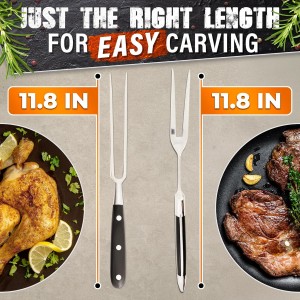 2 Pcs Carving Fork for Meat 12 inch - Stainless Steel Meat Fork with Heat-Resistant Handle for Grilling, Cooking, Serving - Straight and Curved Carving Utensils with Classic Two-Prong BBQ Design