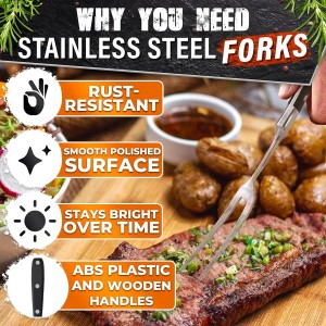 2 Pcs Carving Fork for Meat 12 inch - Stainless Steel Meat Fork with Heat-Resistant Handle for Grilling, Cooking, Serving - Straight and Curved Carving Utensils with Classic Two-Prong BBQ Design