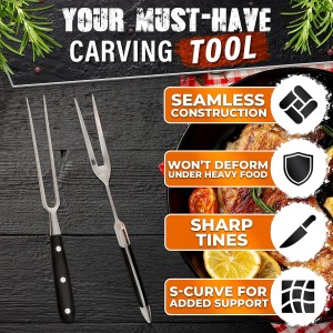 2 Pcs Carving Fork for Meat 12 inch - Stainless Steel Meat Fork with Heat-Resistant Handle for Grilling, Cooking, Serving - Straight and Curved Carving Utensils with Classic Two-Prong BBQ Design