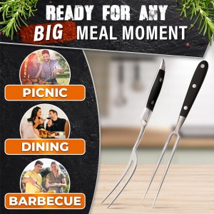 2 Pcs Carving Fork for Meat 12 inch - Stainless Steel Meat Fork with Heat-Resistant Handle for Grilling, Cooking, Serving - Straight and Curved Carving Utensils with Classic Two-Prong BBQ Design