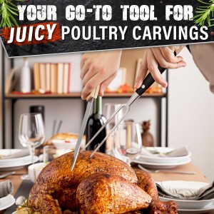 2 Pcs Carving Fork for Meat 12 inch - Stainless Steel Meat Fork with Heat-Resistant Handle for Grilling, Cooking, Serving - Straight and Curved Carving Utensils with Classic Two-Prong BBQ Design