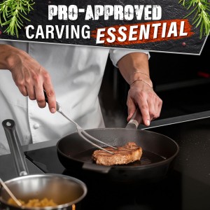 2 Pcs Carving Fork for Meat 12 inch - Stainless Steel Meat Fork with Heat-Resistant Handle for Grilling, Cooking, Serving - Straight and Curved Carving Utensils with Classic Two-Prong BBQ Design