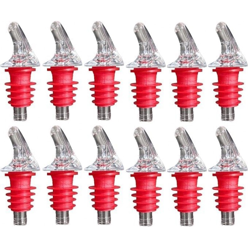 1 Dozen Medium Red Free-Pour Spouts – Fits 750ml, 1L, & 1.75L Bottles, Perfect for Patron & Liquors with Wide Bottle Necks